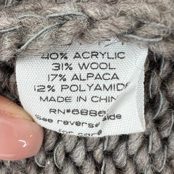 DUFFY Brown Gray Wool Alpaca Blend Cable Knit Deep V-Neckline Sweater Size L - Picture 8 of 9